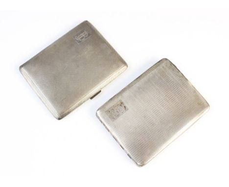 A silver cigarette case by H Pidduck &amp; Sons, Birmingham 1958, of rectangular form with engine turned decoration, cartouch