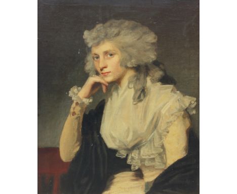 Follower of Sir Henry Raeburn FRSE RA RSA (1756-1823),Portrait of a lady with powdered hair,Half length, seated with her head
