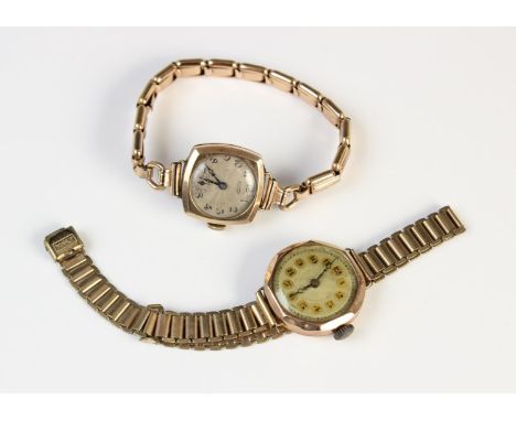 A lady's vintage Tissot 9ct gold wristwatch, the circular silver tone dial with engine turned decoration, Arabic numerals and