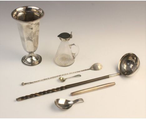 A selection of silver and white metal tableware, to include a George III silver caddy spoon by Samuel Pemberton, Birmingham 1