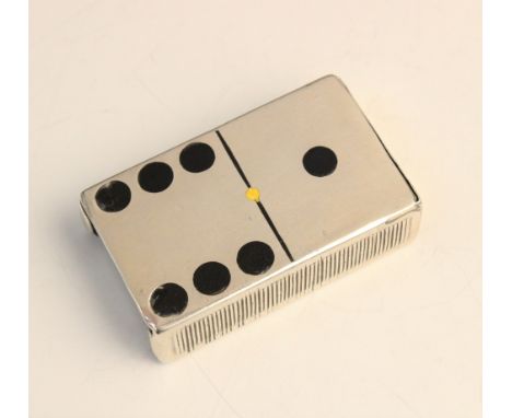 A Victorian silver novelty domino vesta case by James Deakin & Sons, Chester 1899, of rectangular form with black and yellow 