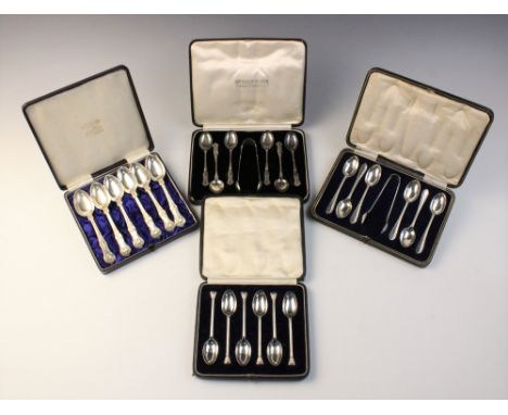 A cased set of six silver Queen?s pattern teaspoons by Walker &amp; Hall, Sheffield 1905, each 13.5cm long, together with a c