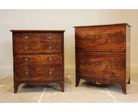 A George III mahogany commode chest on splayed bracket feet, 77cm H x 64cm W x 50cm D, along with a George III mahogany commo