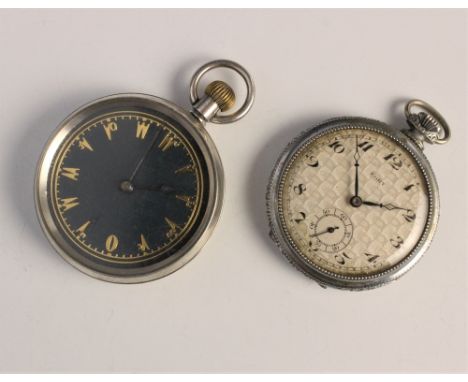 A sterling silver Turkish Ottoman open face pocket watch, the navy dial with gold toned markers and engine turned decoration,