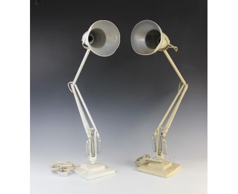 A Herbert Terry model 1227 Anglepoise lamp, mid 20th century, with twin step base and spring end caps, cream colourway, 92cm 