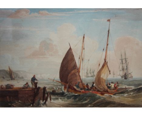 Samuel Owen (1768-1857),Shipping off the Kent coast,Watercolour,Signed,14cm x 20cm Provenance: Albany Gallery collection COND