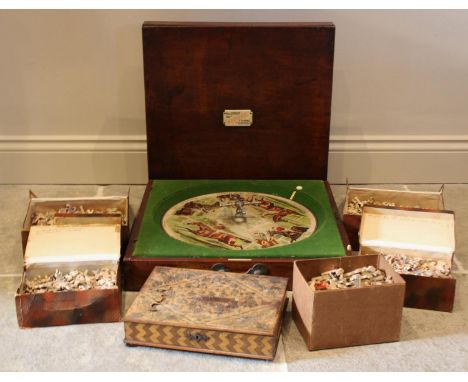 A 'Sandown' steeplechase game by F.H Ayres of London, late 19th or early 20th century, comprising a roulette type wheel with 