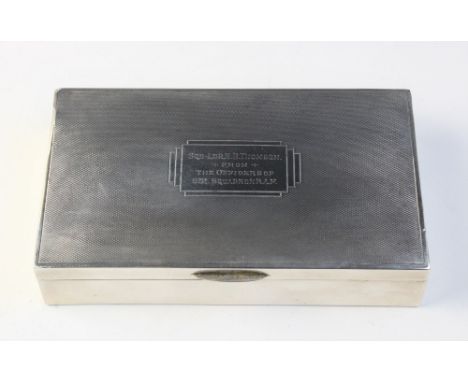 R.A.F INTEREST: An Art Deco silver mounted cigarette box by Sanders & Mackenzie, London 1937, of rectangular form with engine