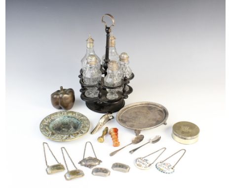 A selection of tableware and accessories, to include; a five-piece cut glass cruet set, each piece of faceted baluster form w