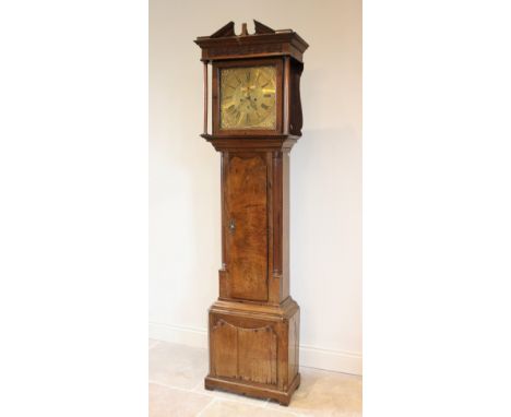 A George III pollard oak eight day longcase clock by Watkin Owens Llanrwst, the 33cm brass dial with a four pillar movement, 