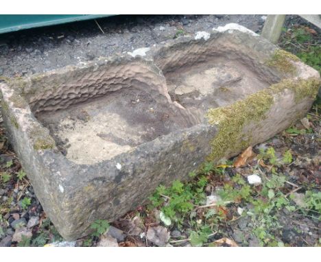 WEATHERED CARVED STONE TROUGH, 18th century, of rectangular form with two-section interior, length 92cm