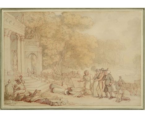 THOMAS ROWLANDSON 1756-1827) THE SITE VISIT, c.1805 Watercolour, mounted on washline support sheet 20 x 30cm. Literature: Rob