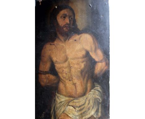 ITALIAN SCHOOL, 19th CENTURY CHRIST AT THE COLUMN Oil on panel, unframed 48 x 30cm. * Possibly derived from an engraving by H