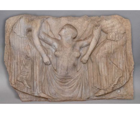 GRAND TOUR PLASTER RELIEF PANEL, cast from the main panel of the Ludovisi Throne, depicting Aphrodite rising from the sea wea