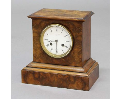 WALNUT MANTEL CLOCK, circa 1830, the 3 3/4" enamelled dial inscribed A.B. Savory, Cornhill, 19256 on a brass, eight day movem