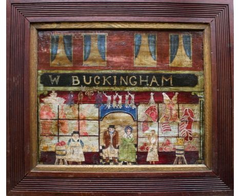 ENGLISH PROVINCIAL SCHOOL, 19th CENTURY W. BUCKINGHAM'S BUTCHER'S SHOP Oil on panel 26 x 32.5cm. ++ Slightly abraded areas; n