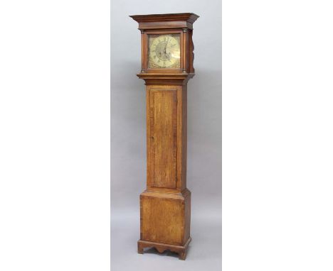 WEST COUNTRY OAK LONGCASE CLOCK, the 11" brass dial with date aperture and inscribed Samuel Pearce, Honiton on a brass, four 