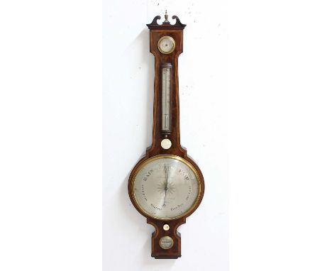 MAHOGANY AND CROSSBANDED WHEEL BAROMETER, by F Amadio and Sons, 118 St John Strt Road, London, early 19th century, the broken