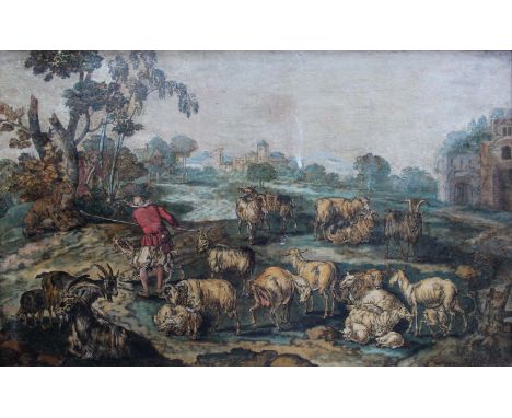 FOLLOWER OF ADRIAEN DE GRYEFF (1657-1722) SHEPHERD WITH SHEEP AND GOATS; HUNTSMEN WITH SPANIELS; HOUNDS HUNTING SWANS AND OTH