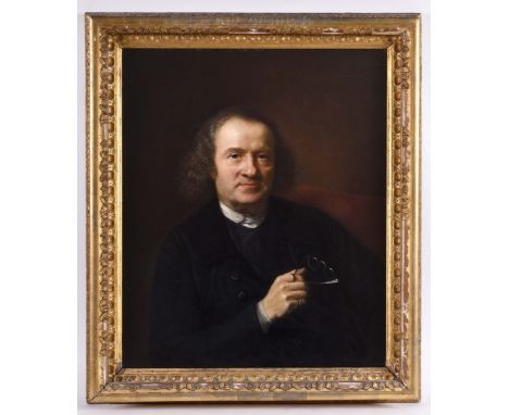 NATHANIEL HONE, RA (1718-1784) PORTRAIT OF THE REVEREND DR. WILLIAM SCLATER (1709-1778) Seated, half length, wearing black cl