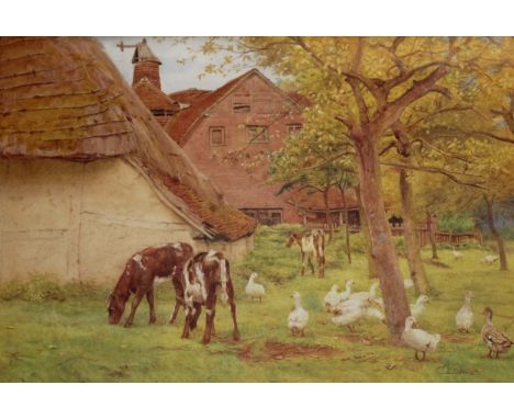 CHARLES LOW (Fl.1885-1902) OLD MILL BY THE ORCHARD Signed, watercolour and pencil 25 x 37cm. ++ Needs a light clean
