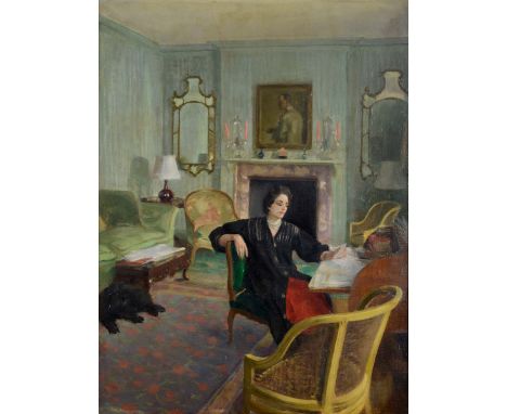 •AMY KATHERINE BROWNING (1881-1978) PORTRAIT OF RHODA, LADY BIRLEY AT HER DESK Signed, oil on canvas 100.5 x 75cm. * The sett