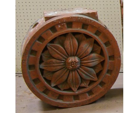 PAIR OF ARTS &amp; CRAFTS TERRACOTTA FLOWERHEAD ARCHITECTURAL ROUNDELS, diameter 46cm (2)