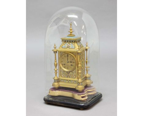 FRENCH GILT BRASS MANTEL CLOCK, late 19th century, the 3" gilt dial inscribed JJ Peters/Paris on a Japy Freres eight day bras