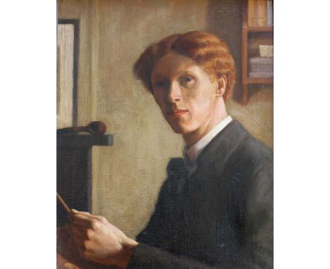 •HUBERT LINDSAY WELLINGTON (1879-1967) PORTRAIT OF THE ARTIST Bears inscription on the stretcher, oil on canvas 49.5 x 39.5cm