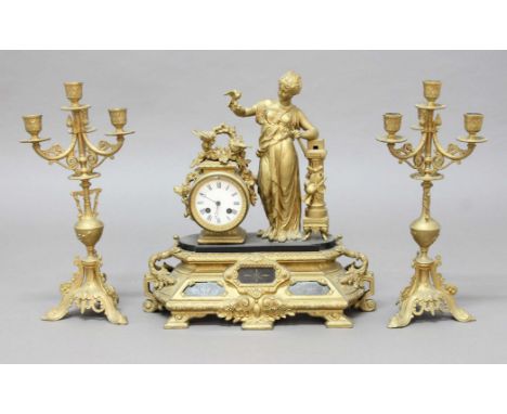 FRENCH MANTEL CLOCK, the 3 1/4" enamelled dial on a brass, eight day movement striking to a bell, the case with a classical m