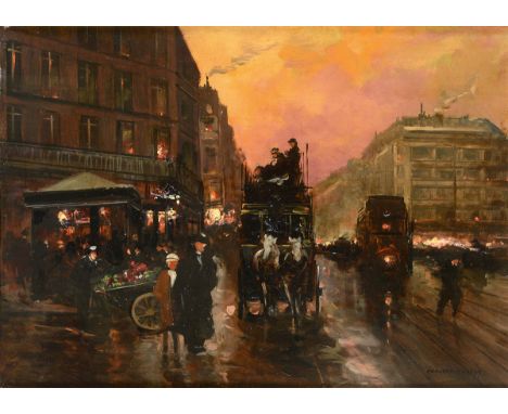 FOLLOWER OF EDOUARD CORTES (1882-1969) PARIS; LES GRANDS BOULEVARDS, LA NUIT Bears signature, oil on panel 32 x 45cm. Provena