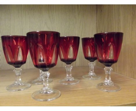 Set of six ruby red glasses 
