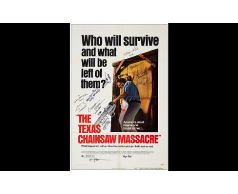 THE TEXAS CHAINSAW MASSACREOne Sheet (27" x 41") Signed by Director Tobe Hooper, Writer Kim Henkel, composer Wayne Bell and a