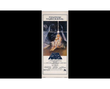 STAR WARS: A NEW HOPEInsert (14" x 36")Fine+ Rolled; Artwork by Tom Jung 20th Century Fox, 1977The poster has a horizontal fo