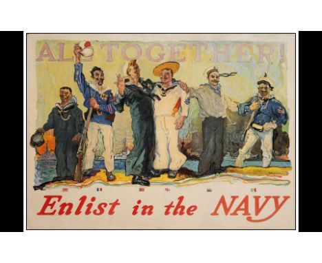 WW1 - US NAVY RECRUITING POSTERRecruiting Poster (43.5" x 31.25")Fine+ on Linen; Artwork by Henry Reuterdahl US Government Pr