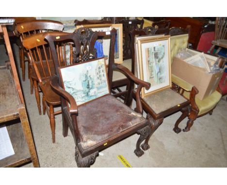 Two Edwardian Chippendale style chairs, one standard and one carver