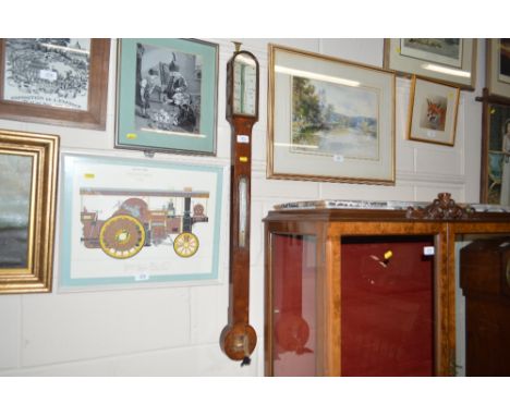 A 19th Century mahogany cased stick barometer, stamped Newson of Halesworth AF