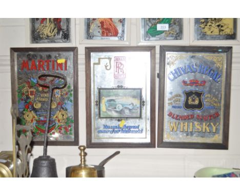 Three advertising mirrors to include Martini, Rolls Royce and Chivas Regal Scotch Whisky