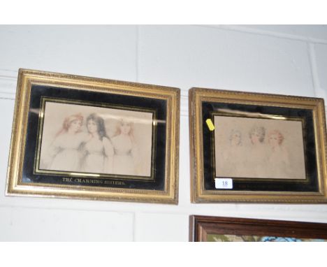 A pair of 19th Century portrait prints entitled "The Charming Sisters" and "The Fair Step Mother"