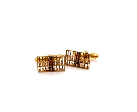 A PAIR OF 14K STAMPED, PRECIOUS YELLOW METAL VINTAGE ABACUS CUFFLINKS WITH MOVING COUNTERS. ABACUS MEASUREMENTS 1.7 X 1cm, GR