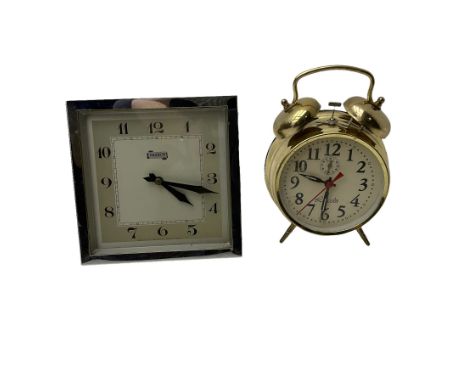 Spring wound mantle clock and twin bell alarm clock