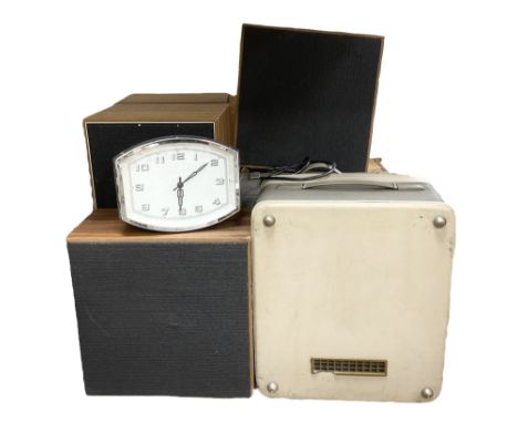 Two cased Philips reel to reel tape recorders, Bolex 18-3 Duo projector in box, 1950s Smiths X52460/12 wind up coach clock, p