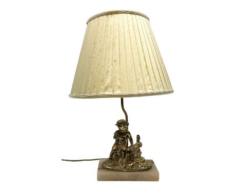 Gilt metal and onyx mounted table lamp, cast as a putti figure, H54cm