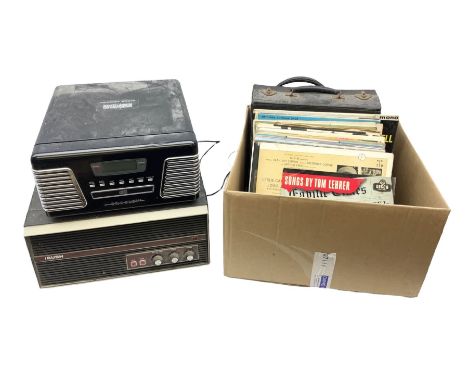 Reproduction Crosley radio record player, together with a vintage Bush table top record plater, and a quantity of vinyl recor