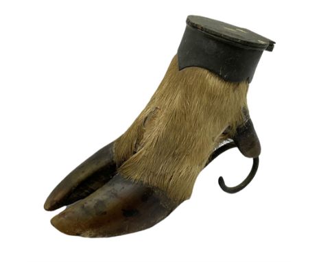 Taxidermy: Metal mounted deer's hoof hunting trophy inkwell, H12cm