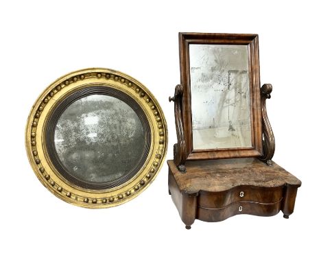 Walnut dressing table mirror, H67cm, together with a gilt circular convex mirror