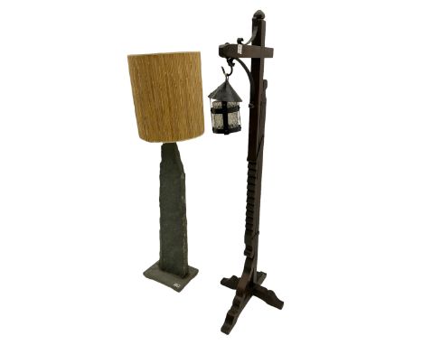 Mid-20th century slate standard lamp and an adjustable lantern lamp (2)
