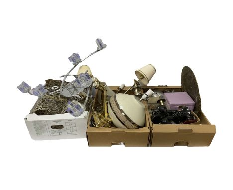 Ceramic table lamp together with quantity of other lamps and light fittings etc, together with quantity of phones, silver pla