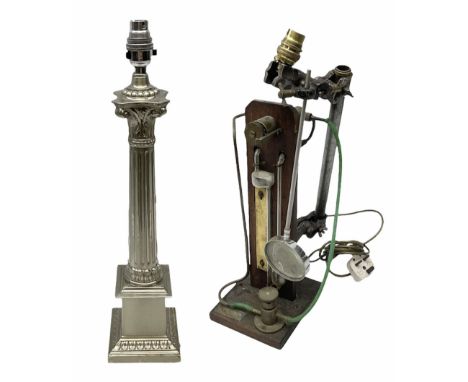 Industrial style table lamp, repurposed from a Griffin &amp; Tatlock measuring apparatus with glass instruments fixed to a wo