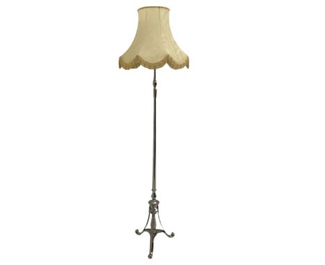 Early 20th century chrome plated standard lamp, tapering column on tripod base, with shadeDimensions: Height:&nbsp;205cm&nbsp